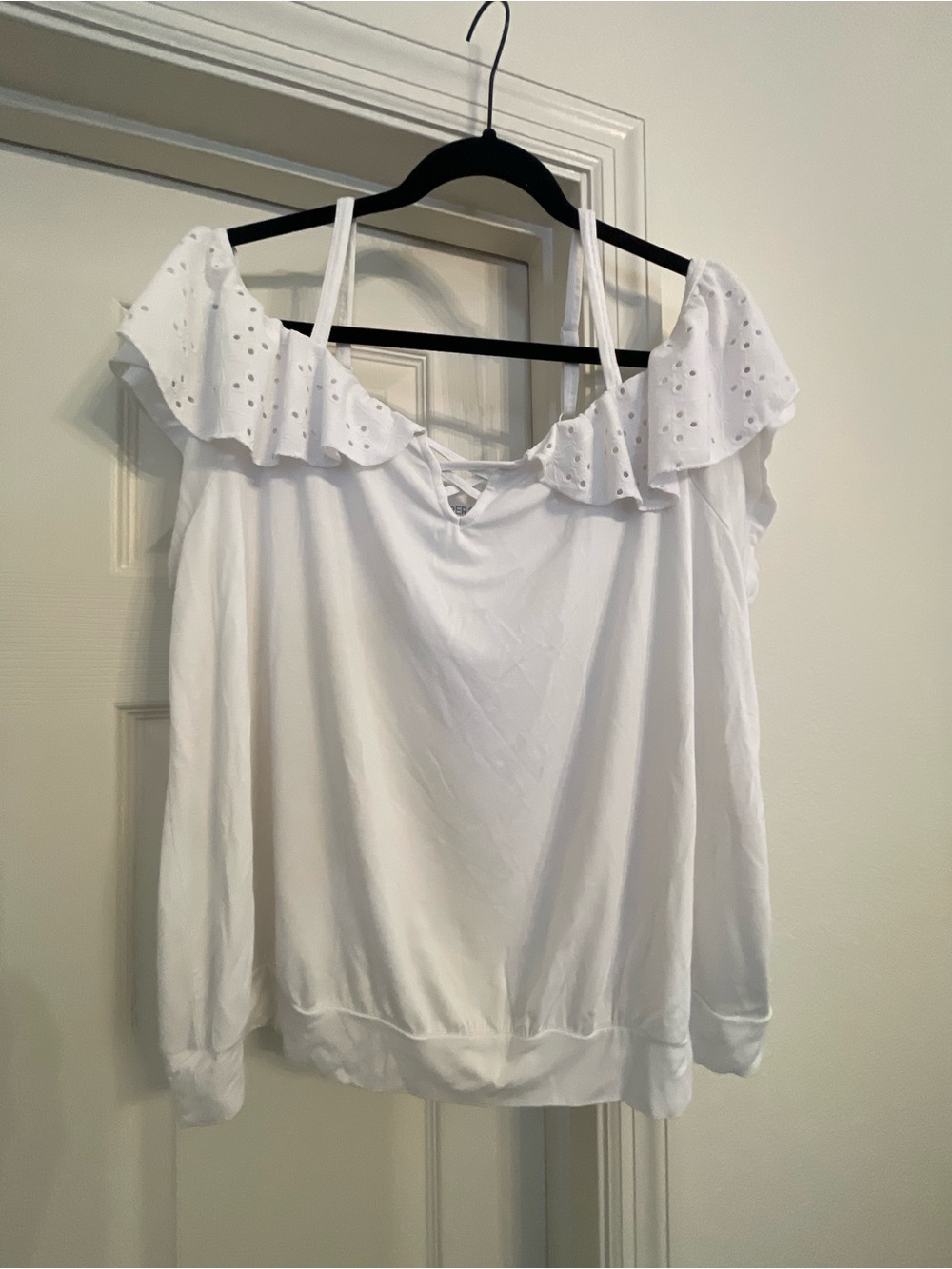 torrid White Off-Shoulder Eyelet Ruffle Tunic